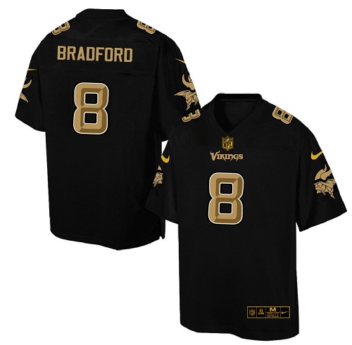 Men's Elite Sam Bradford Nike Jersey Black - #8 Pro Line Gold Collection NFL Minnesota Vikings